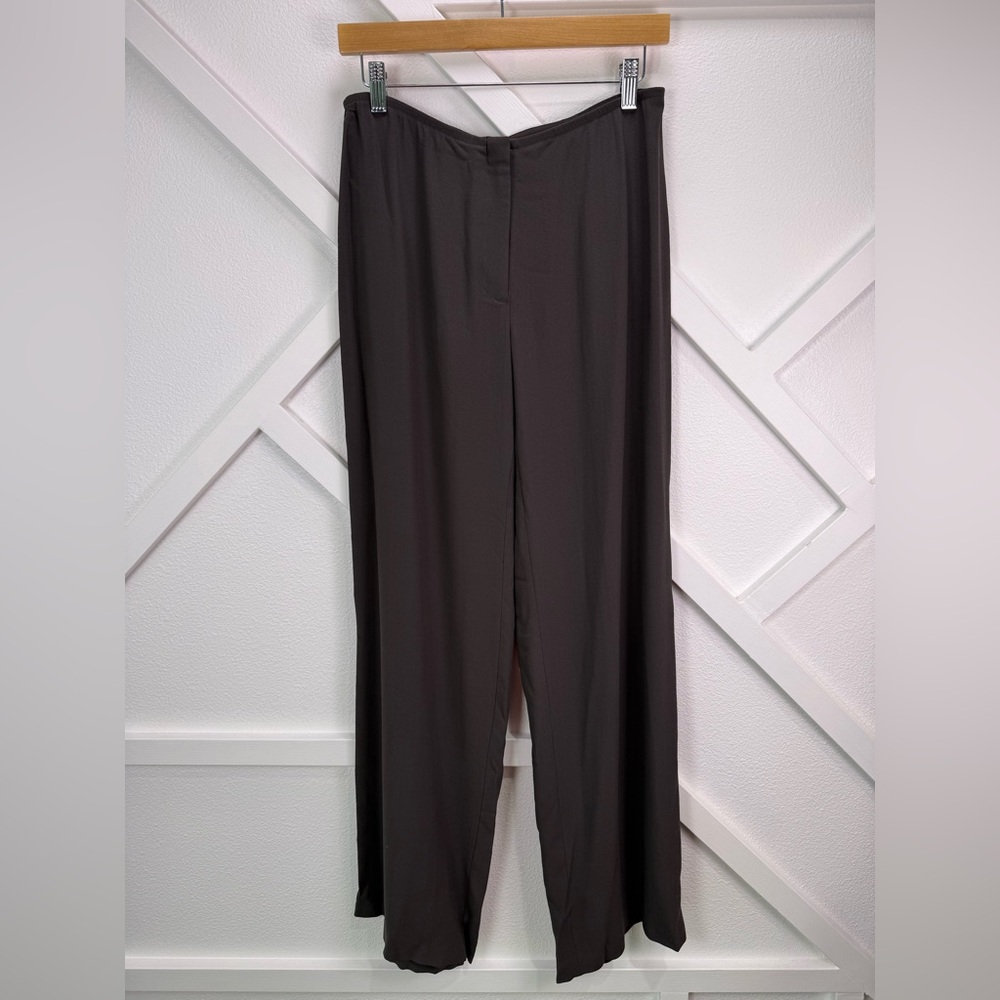 NWT Eileen Fisher Silk Georgette Crepe Wide Luxe Trouser Peat Brown Size Small